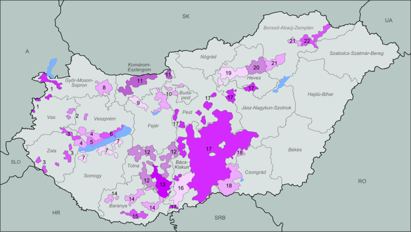A map of Hungary's wine regions