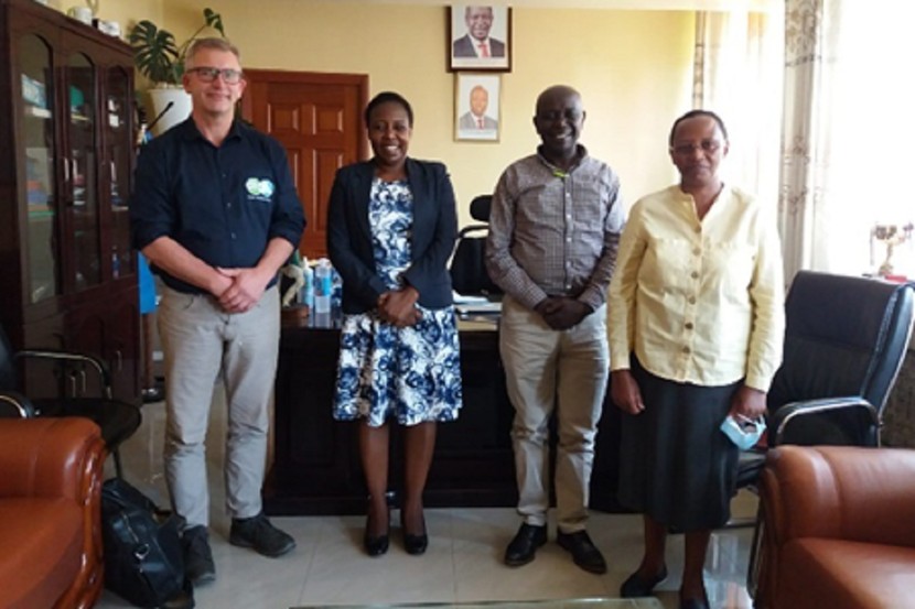 Left to right: Mr. Han Tellegen (DTC), Dr. Immaculate Maina (former Nakuru County CECM for Agriculture, Livestock and Fisheries), Mr. Eric Kimalit (DTC), and Dr. V. W. Wanjohi (Ag. CDVS, Nakuru) in the CECM Office, Nakuru, during interviews in 2022