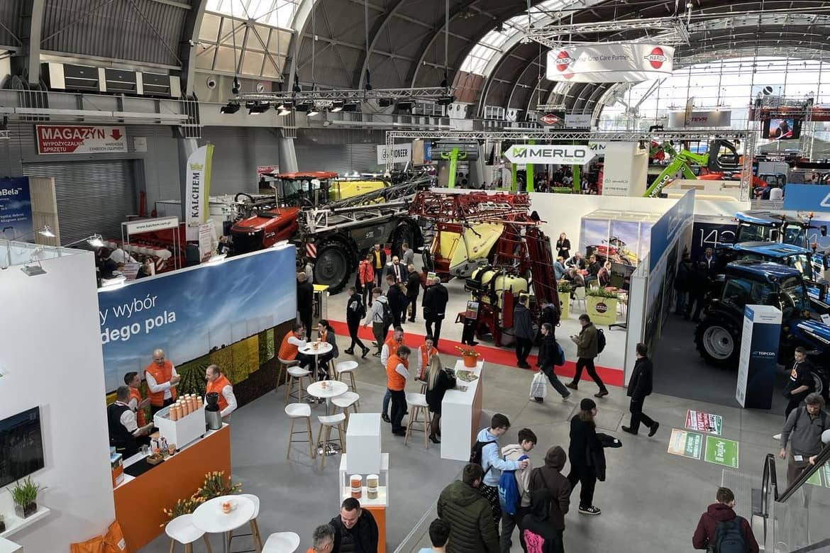 Stands and visitors at Agrotech Kielce fair in Poland