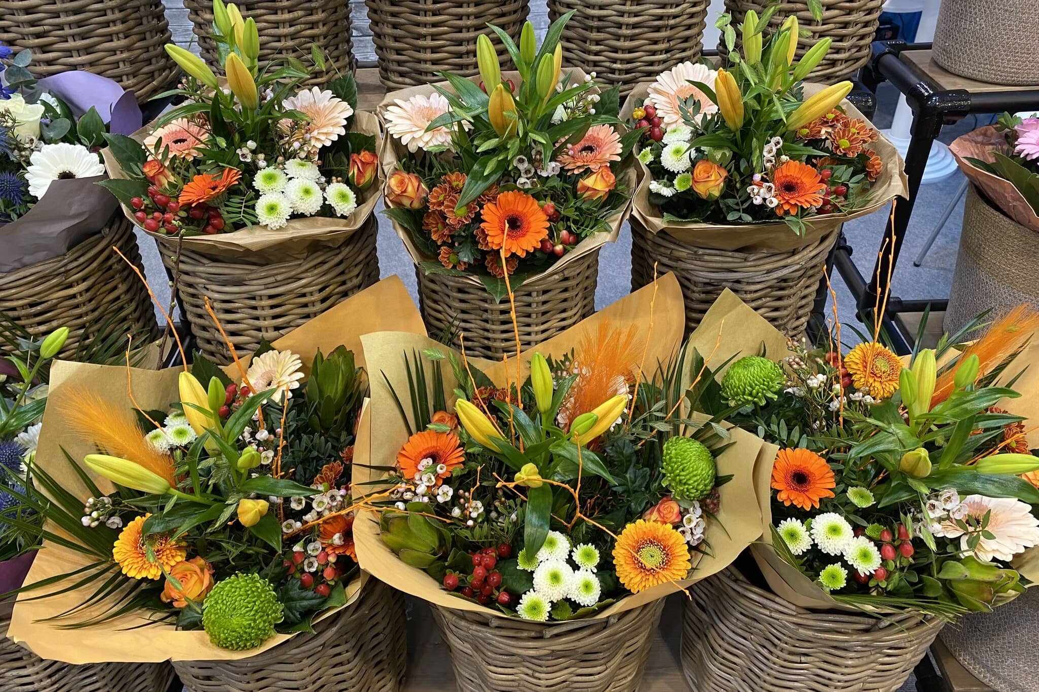 bunches of colourful flowers dedicated for sales in retail chains