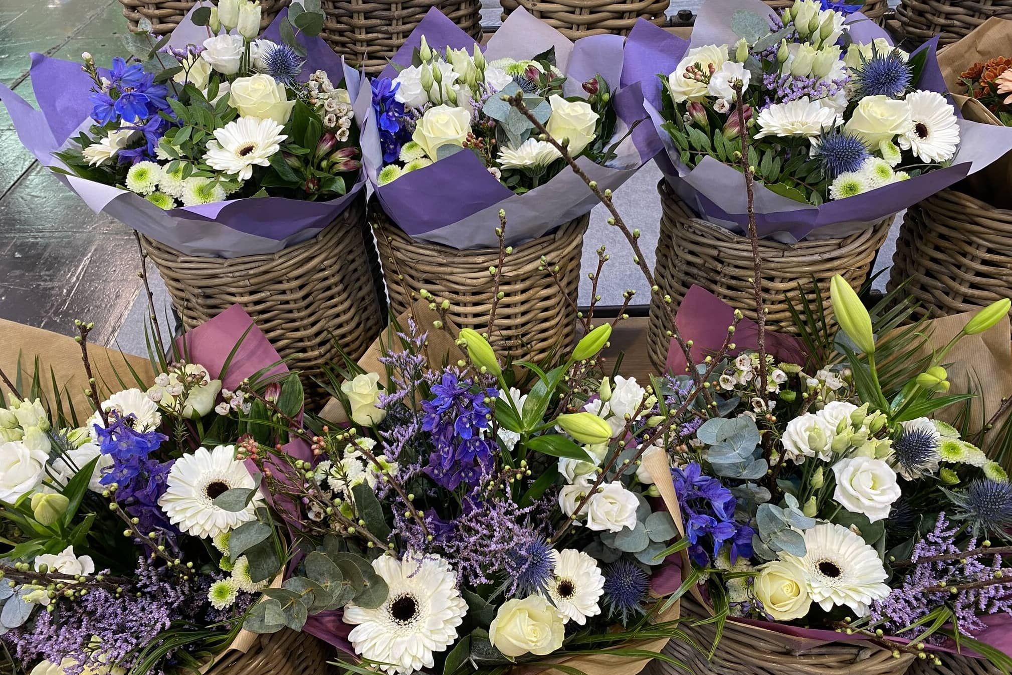 bunches of colourful flowers dedicated for sales in retail chains
