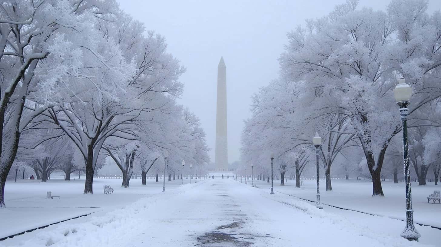 View of National Mall in the snow