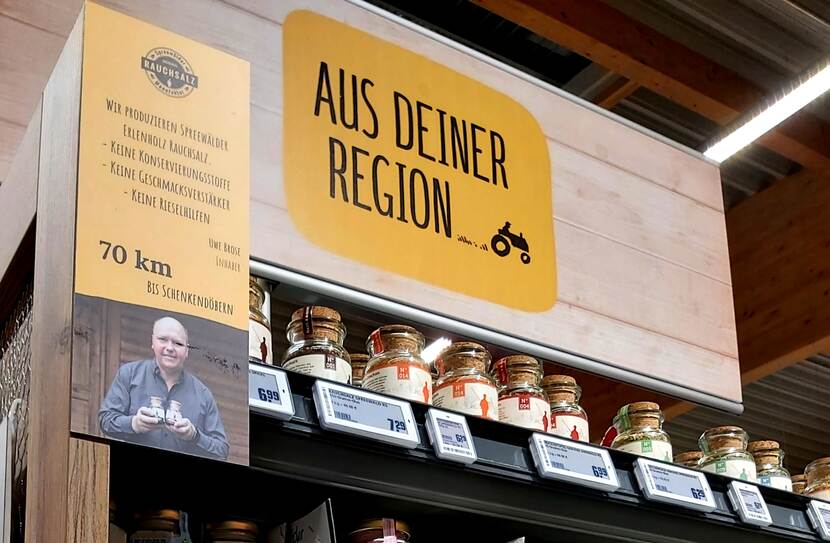 Regionale producten in supermarkt in Duitsland