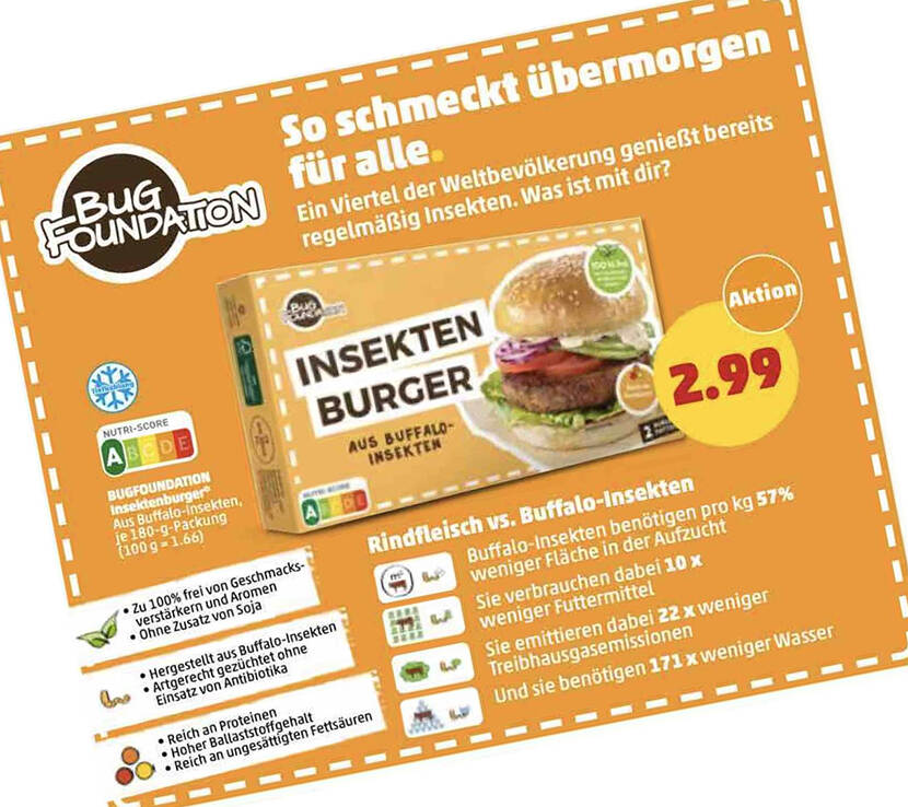 De ‘Insektenburger’ van het Osnabrücker Bug Foundation ligt inmiddels in het supermarktschap.