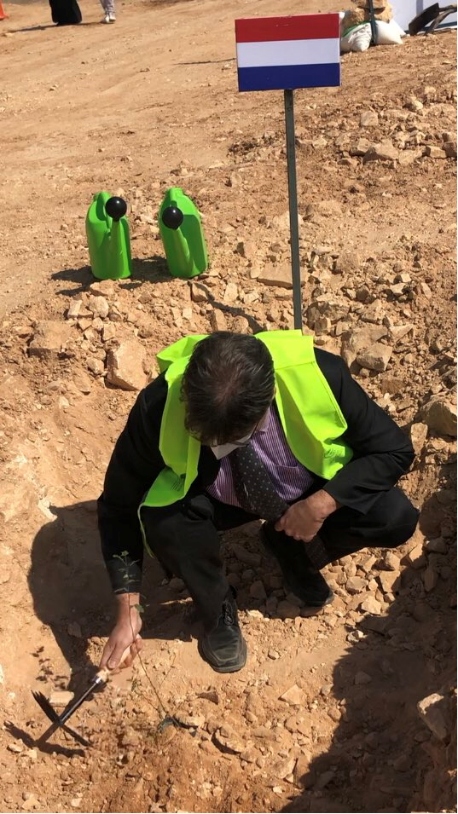 Landbouwraad Erik Smidt plant een boom namens Nederland voor het Green Riyadh Project