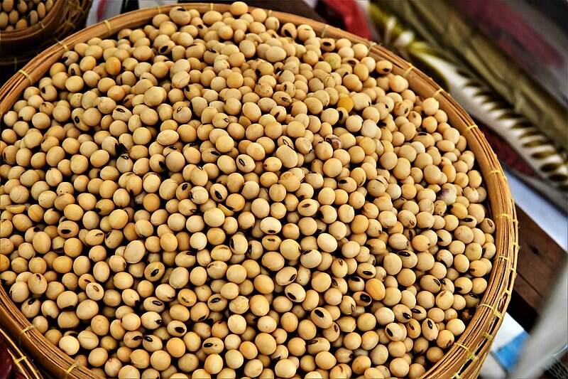 Soybeans can be seen in a wicker basket