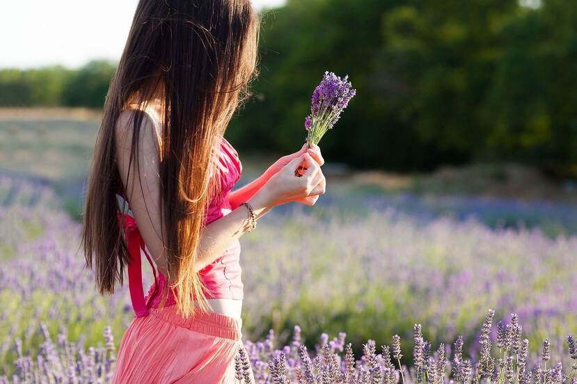 A girl standing in a field of lavender