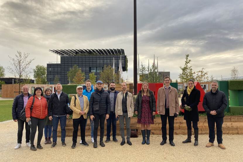 Participants of the Green Cities trip pose for a group picture in the Floriade 2022 Expo grounds.