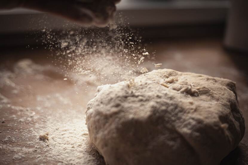 Bread being made with flour.
