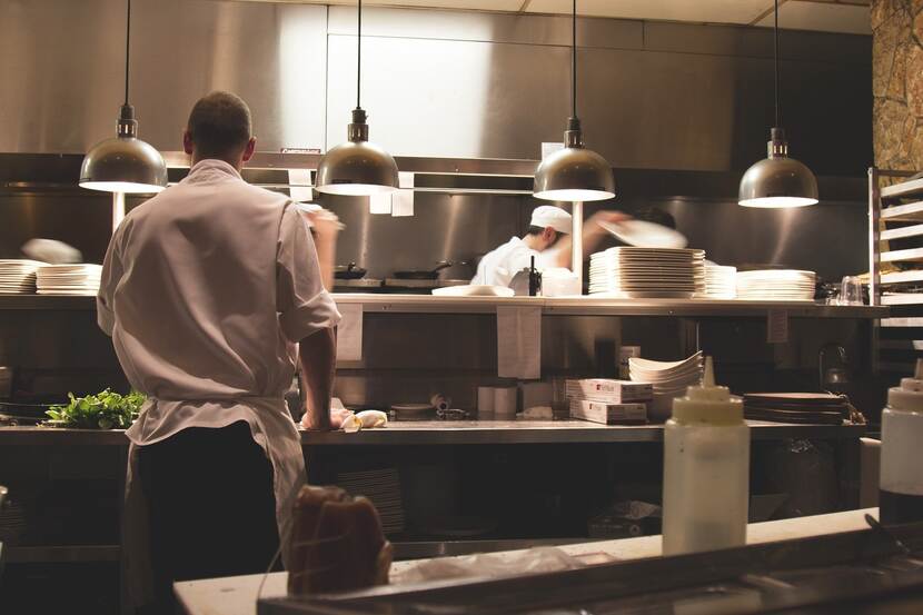 Chef working in a restaurant kitchen.