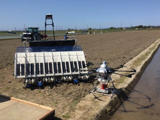 Self-driving rice transplanter and drone