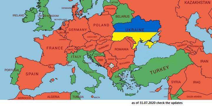 Map COVID red zone countries for Ukraine