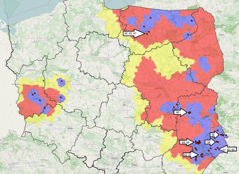 map with new ASF outbreaks in Poland