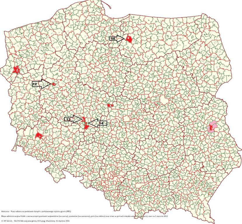 Map of Poland with HPAI cases marked