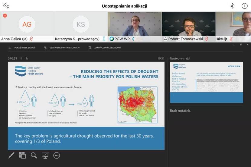 slide presenting drought map od Poland seen on a screen