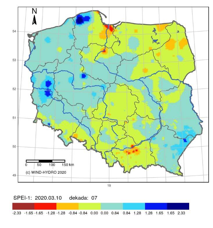 map of water condition of Polish soils at the end of March 2020