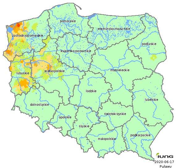 map of Poland showing drought in rape seed and colza