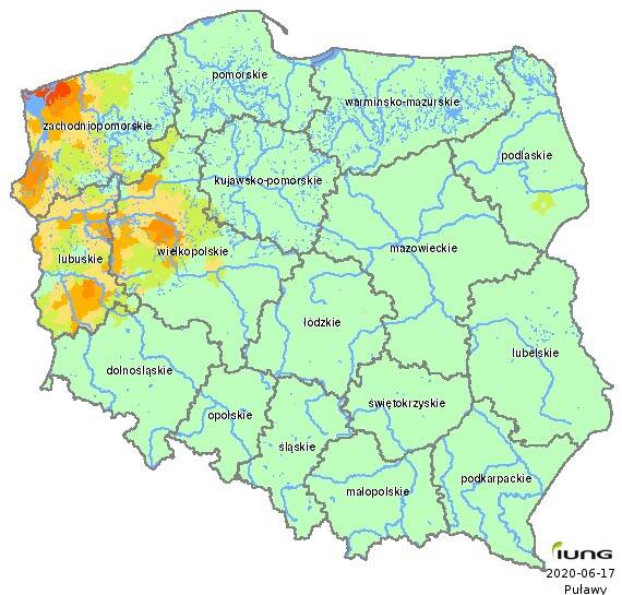 map of Poland showing drought in fruit shrubs