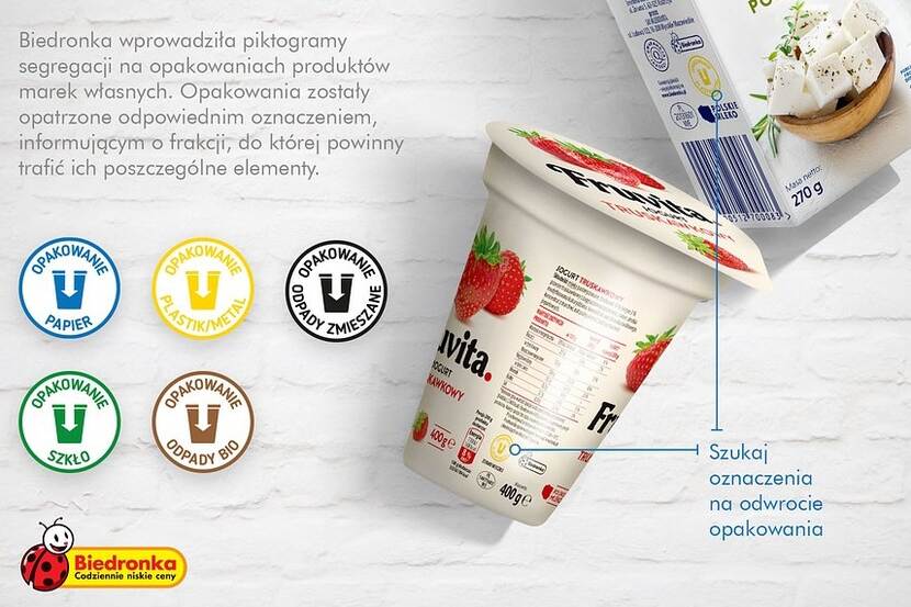 poster showing new labelling of own Biedronka products