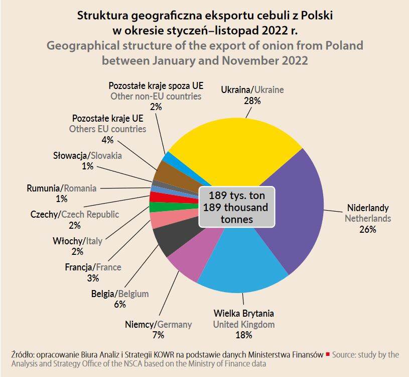 graph about export destination of Polish onion in 11 months of 2022