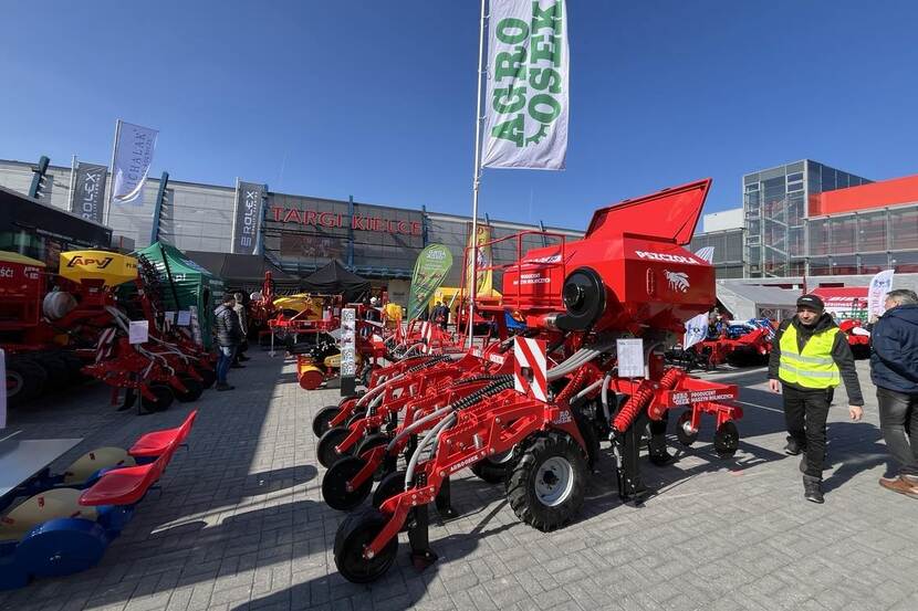 Agrotech Kielce- courtyard with big agricultural machines for harvest and forestry