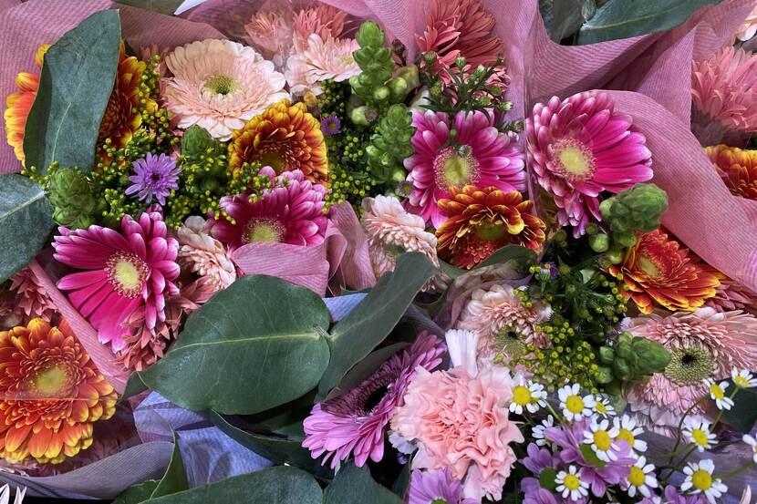 bunches of colourful flowers dedicated for sales in retail chains