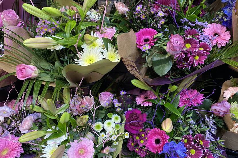 bunches of colourful flowers dedicated for sales in retail chains