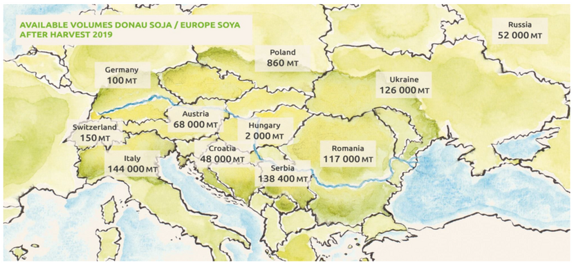 Picture: Volumes of Donau Soja/Europe Soya certified soybean production