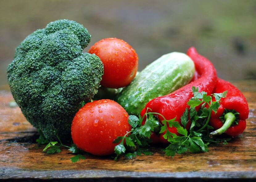 Close-up of vegetables on a table.