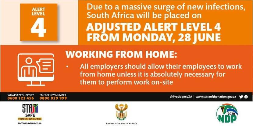 Working - Adapted Alert Level 4 - 28 June 2021